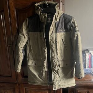 Timberland Olive Green and Black Hooded Puffer Parka